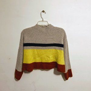 Striped Color Block Cropped Sweater